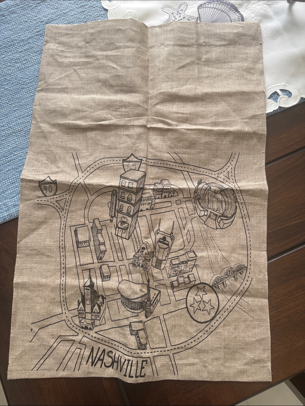 Nashville Print Linen Flag or Wall Hanging  - Beige with Black Screenprint